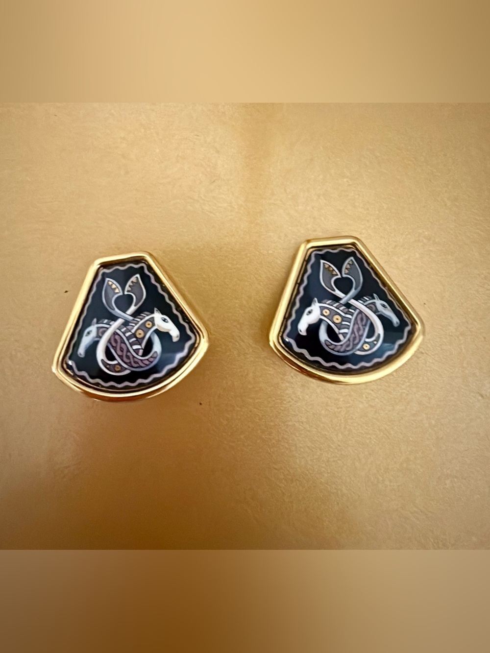 Stunning  Hermès cloisonné enamel clip-on earrings Rare